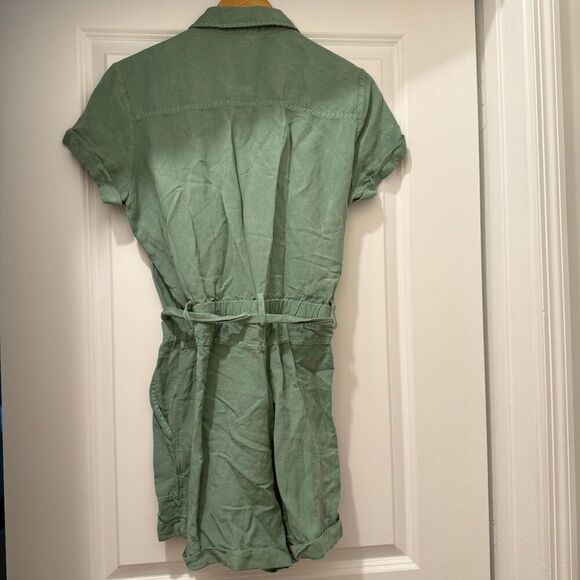 Cloth & Stone Green Button Front Romper Short Sleeve Linen Rayon Blend Size S - Picture 6 of 6